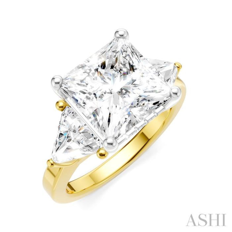 1 Ctw Princess Shape Trillion Cut & Round Cut Diamond Semi Mount Engagement Ring in 14K Yellow and White Gold