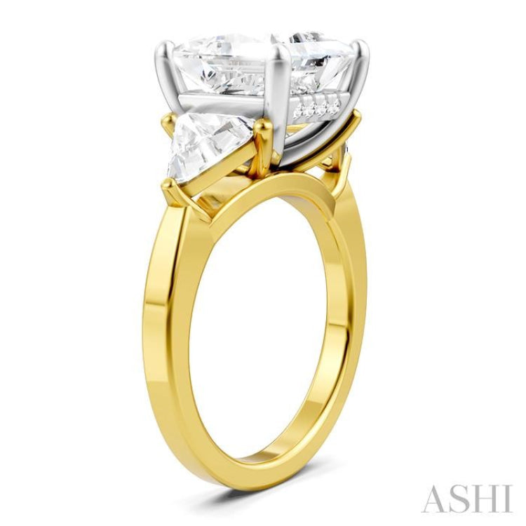 1 Ctw Princess Shape Trillion Cut & Round Cut Diamond Semi Mount Engagement Ring in 14K Yellow and White Gold