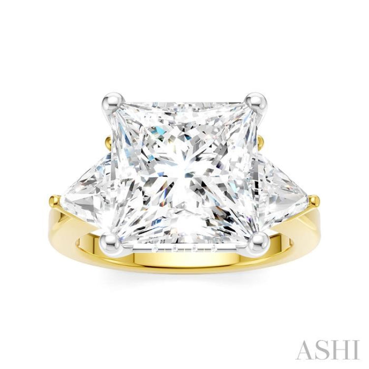 1 Ctw Princess Shape Trillion Cut & Round Cut Diamond Semi Mount Engagement Ring in 14K Yellow and White Gold