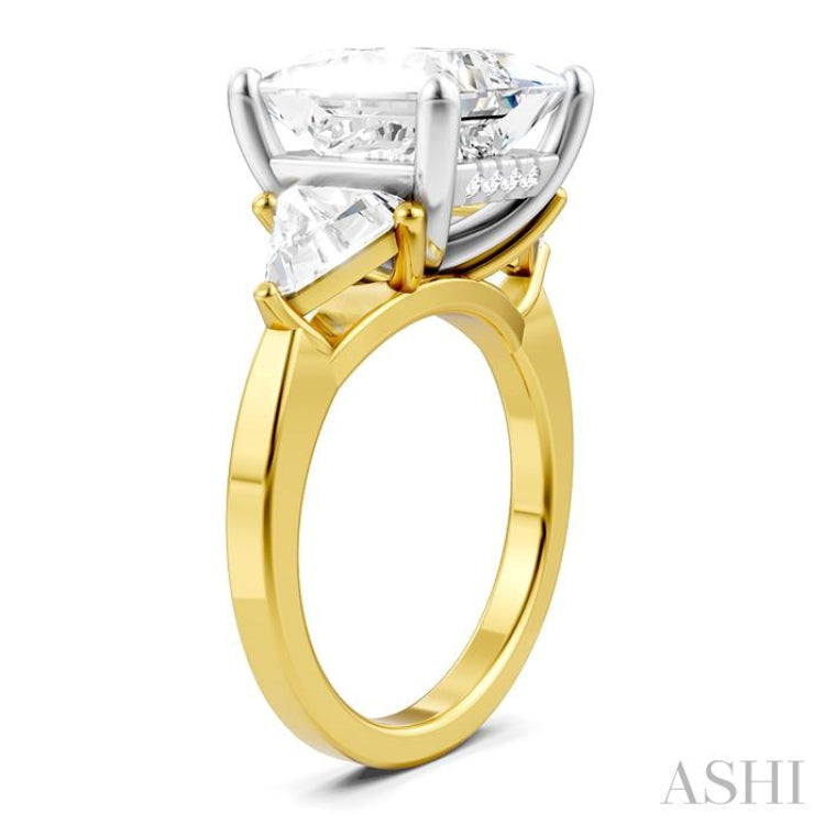 1 Ctw Princess Shape Trillion Cut & Round Cut Diamond Semi Mount Engagement Ring in 14K Yellow and White Gold