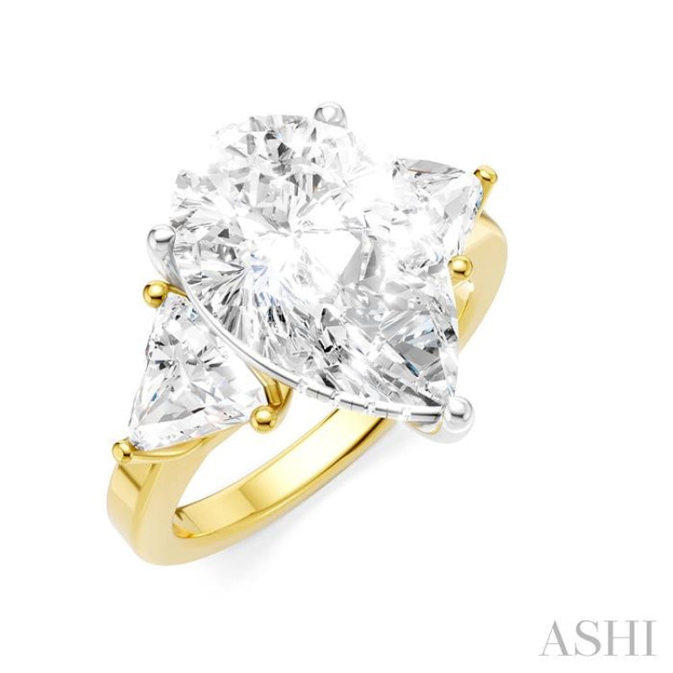 1 Ctw Pear Shape Trillion Cut & Round Cut Diamond Semi Mount Engagement Ring in 14K Yellow and White Gold