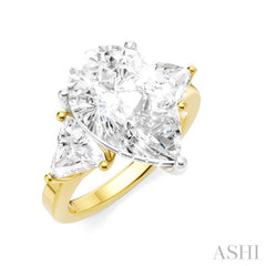 1 Ctw Pear Shape Trillion Cut & Round Cut Diamond Semi Mount Engagement Ring in 14K Yellow and White Gold
