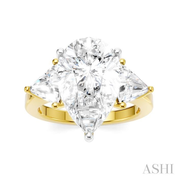 1 Ctw Pear Shape Trillion Cut & Round Cut Diamond Semi Mount Engagement Ring in 14K Yellow and White Gold