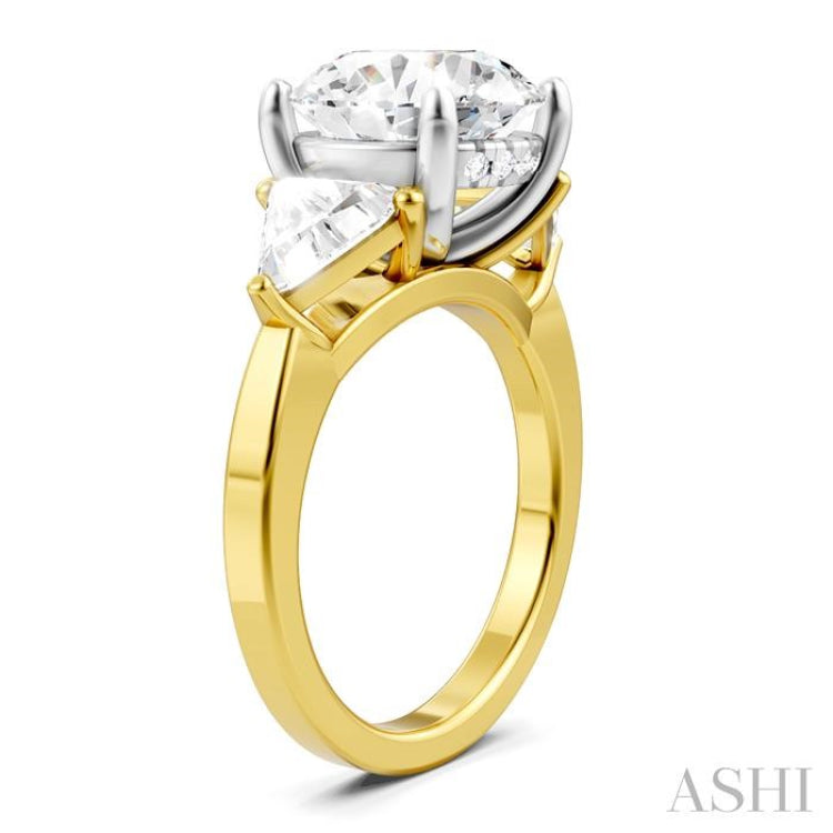 1 Ctw Circular Shape Trillion and Round Cut Diamond Semi Mount Engagement Ring in 14K Yellow and White Gold