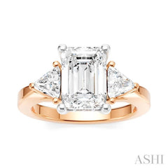1/2 Ctw Emerald Shape Trillion and Round Cut Diamond Semi Mount Engagement Ring in 14K Rose and White Gold
