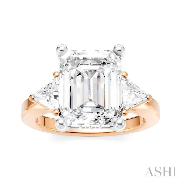 1/2 Ctw Emerald Shape Trillion and Round Cut Diamond Semi Mount Engagement Ring in 14K Rose and White Gold