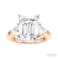 1/2 Ctw Emerald Shape Trillion and Round Cut Diamond Semi Mount Engagement Ring in 14K Rose and White Gold