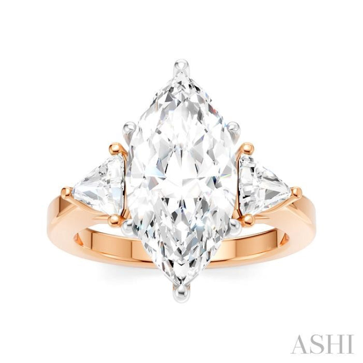 1/2 Ctw Marquise Shape Trillion and Round Cut Diamond Semi Mount Engagement Ring in 14K Rose and White Gold