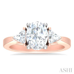 1/2 Ctw Oval Shape Trillion Cut & Round Cut Diamond Semi Mount Engagement Ring in 14K Rose and White Gold