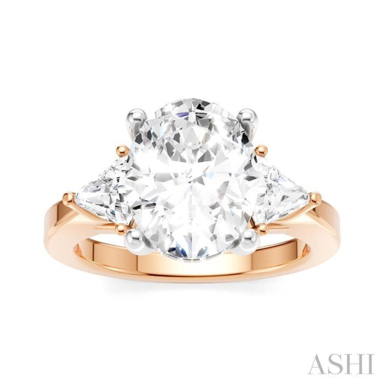 1/2 Ctw Oval Shape Trillion Cut & Round Cut Diamond Semi Mount Engagement Ring in 14K Rose and White Gold