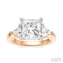 1/2 Ctw Princess Shape Trillion Cut & Round Cut Diamond Semi Mount Engagement Ring in 14K Rose and White Gold