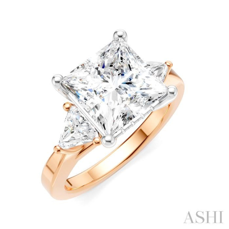 1/2 Ctw Princess Shape Trillion Cut & Round Cut Diamond Semi Mount Engagement Ring in 14K Rose and White Gold