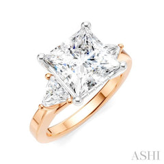 1/2 Ctw Princess Shape Trillion Cut & Round Cut Diamond Semi Mount Engagement Ring in 14K Rose and White Gold