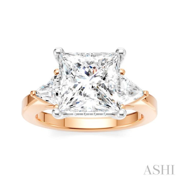 1/2 Ctw Princess Shape Trillion Cut & Round Cut Diamond Semi Mount Engagement Ring in 14K Rose and White Gold