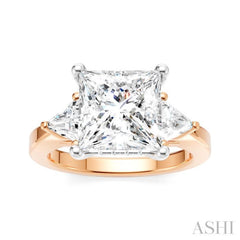 1/2 Ctw Princess Shape Trillion Cut & Round Cut Diamond Semi Mount Engagement Ring in 14K Rose and White Gold