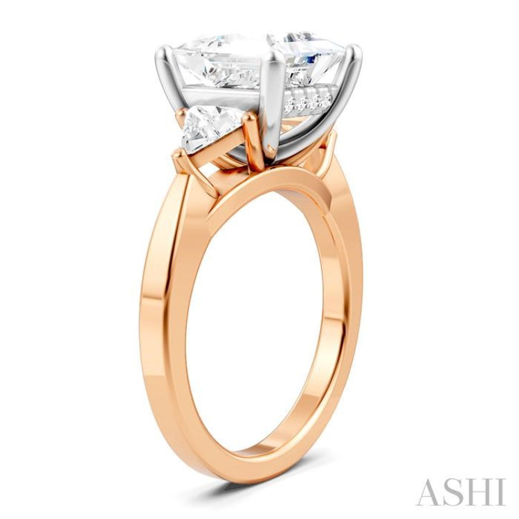 1/2 Ctw Princess Shape Trillion Cut & Round Cut Diamond Semi Mount Engagement Ring in 14K Rose and White Gold