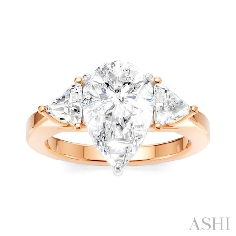 1/2 Ctw Pear Shape Trillion Cut & Round Cut Diamond Semi Mount Engagement Ring in 14K Rose and White Gold