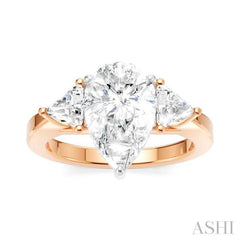 1/2 Ctw Pear Shape Trillion Cut & Round Cut Diamond Semi Mount Engagement Ring in 14K Rose and White Gold