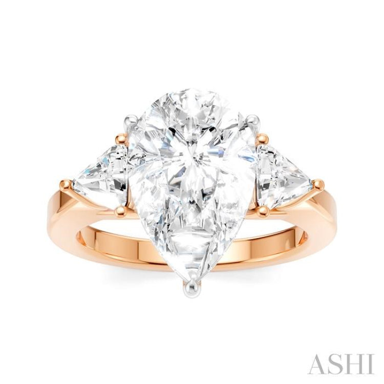 1/2 Ctw Pear Shape Trillion Cut & Round Cut Diamond Semi Mount Engagement Ring in 14K Rose and White Gold