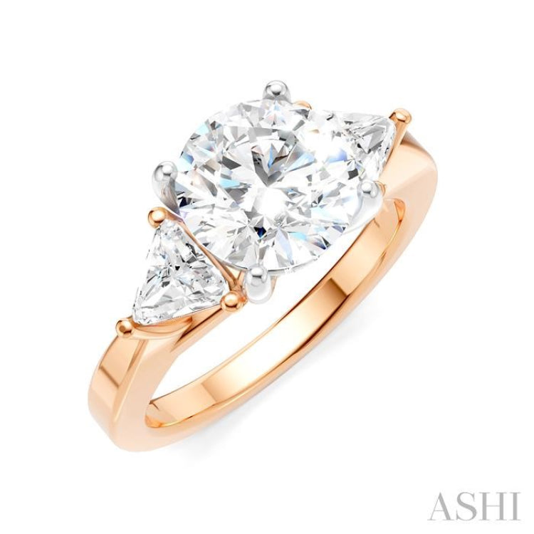 1/2 Ctw Circular Shape Trillion and Round Cut Diamond Semi Mount Engagement Ring in 14K Rose and White Gold