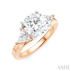 1/2 Ctw Circular Shape Trillion and Round Cut Diamond Semi Mount Engagement Ring in 14K Rose and White Gold