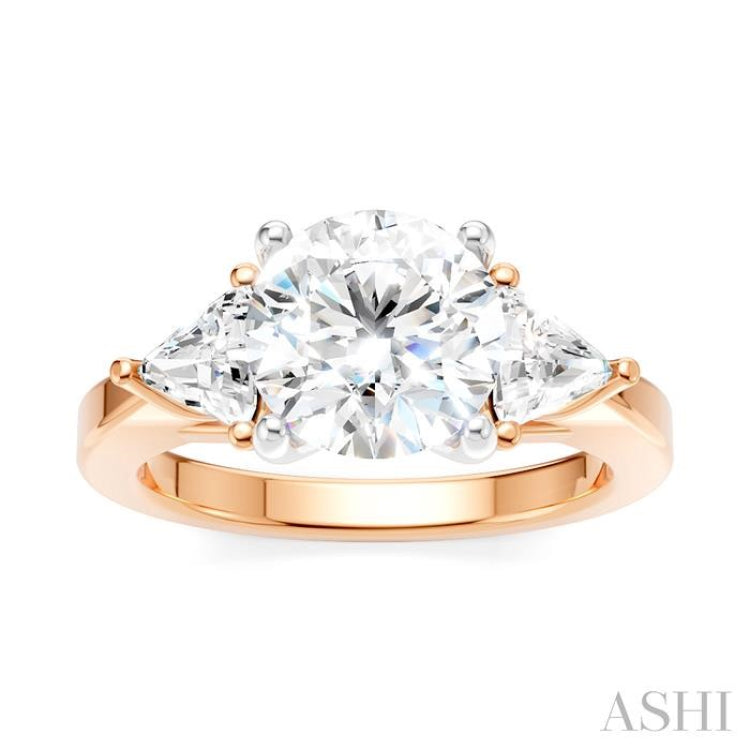1/2 Ctw Circular Shape Trillion and Round Cut Diamond Semi-Mount Engagement Ring in 14K Rose and White Gold