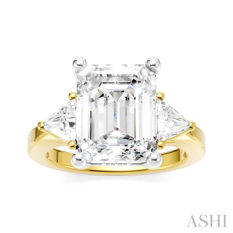 1/2 Ctw Emerald Shape Trillion and Round Cut Diamond Semi Mount Engagement Ring in 14K yellow and White Gold