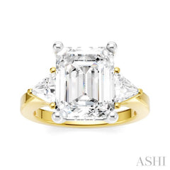 1/2 Ctw Emerald Shape Trillion and Round Cut Diamond Semi Mount Engagement Ring in 14K yellow and White Gold
