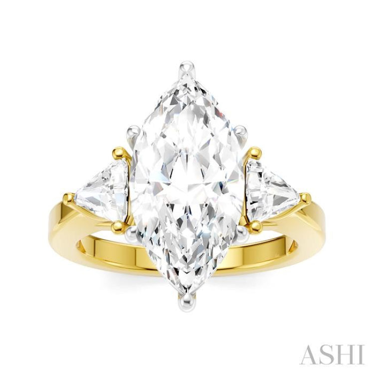 1/2 Ctw Marquise Shape Trillion and Round Cut Diamond Semi Mount Engagement Ring in 14K Yellow and White Gold