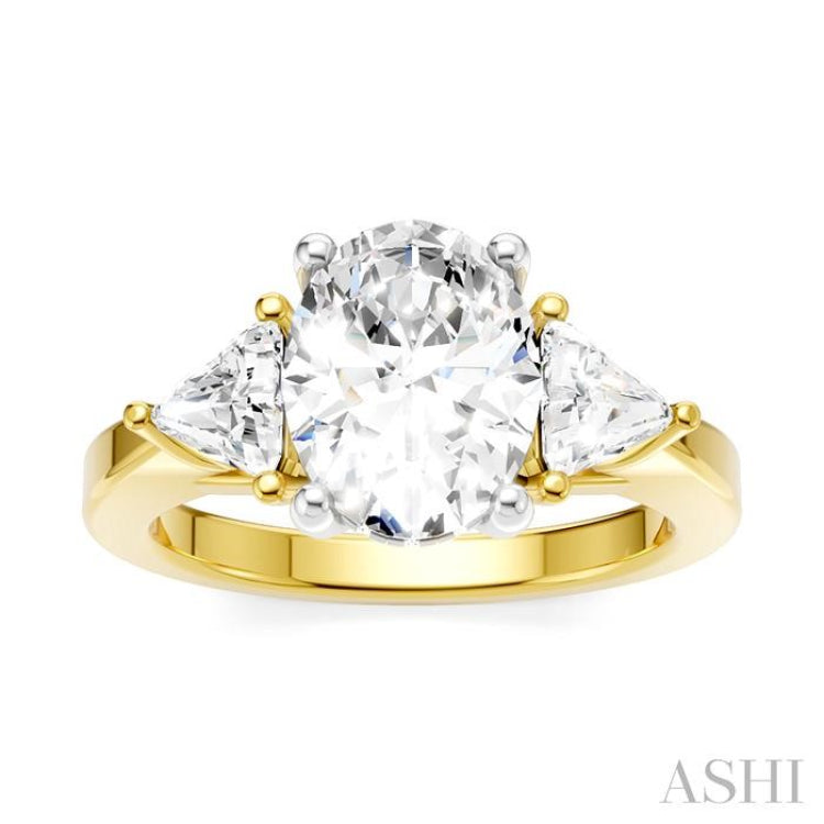 1/2 Ctw Oval Shape Trillion Cut & Round Cut Diamond Semi Mount Engagement Ring in 14K Yellow and White Gold