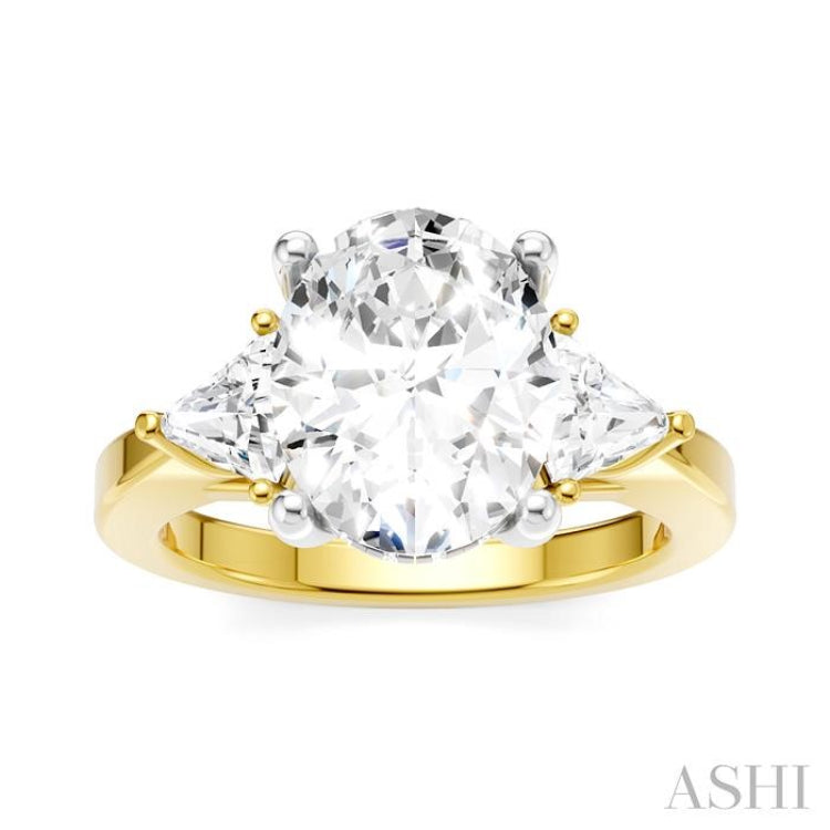 1/2 Ctw Oval Shape Trillion Cut & Round Cut Diamond Semi Mount Engagement Ring in 14K Yellow and White Gold