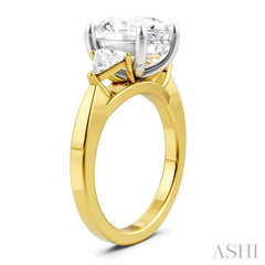 1/2 Ctw Oval Shape Trillion Cut & Round Cut Diamond Semi Mount Engagement Ring in 14K Yellow and White Gold