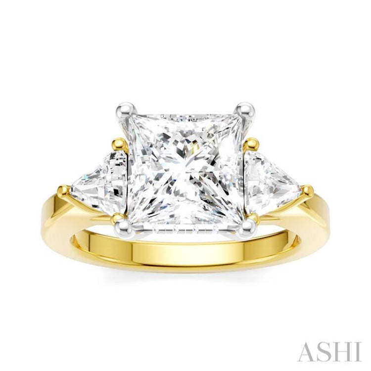 1/2 Ctw Princess Shape Trillion Cut & Round Cut Diamond Semi Mount Engagement Ring in 14K Yellow and White Gold