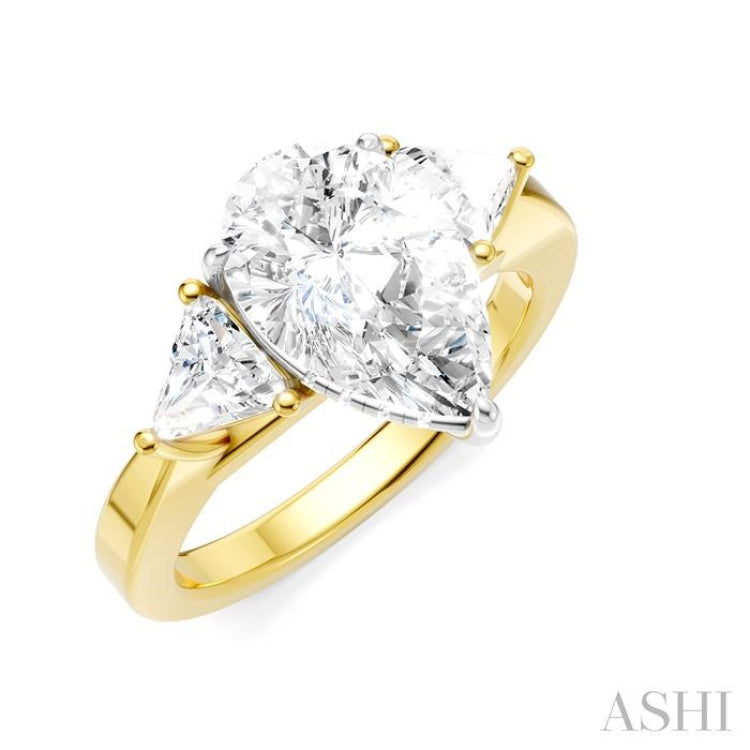 1/2 Ctw Pear Shape Trillion Cut & Round Cut Diamond Semi Mount Engagement Ring in 14K Yellow and White Gold