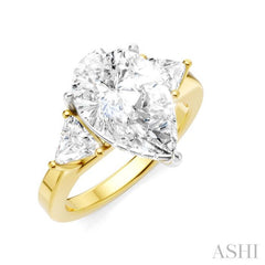 1/2 Ctw Pear Shape Trillion Cut & Round Cut Diamond Semi Mount Engagement Ring in 14K Yellow and White Gold