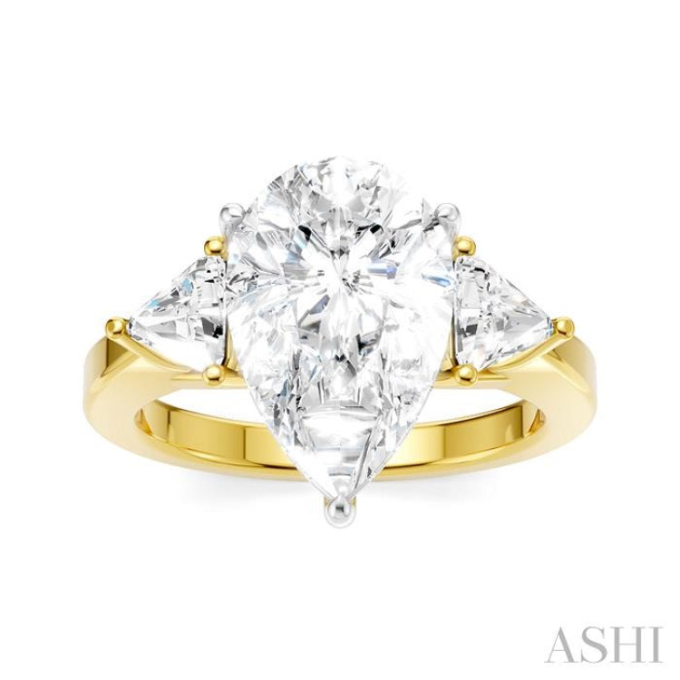 1/2 Ctw Pear Shape Trillion Cut & Round Cut Diamond Semi Mount Engagement Ring in 14K Yellow and White Gold