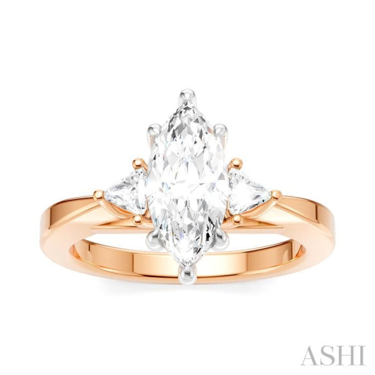 1/4 Ctw Marquise Shape Trillion and Round Cut Diamond Semi Mount Engagement Ring in 14K Rose and White Gold