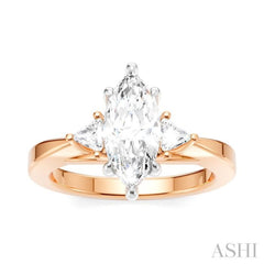 1/4 Ctw Marquise Shape Trillion and Round Cut Diamond Semi Mount Engagement Ring in 14K Rose and White Gold
