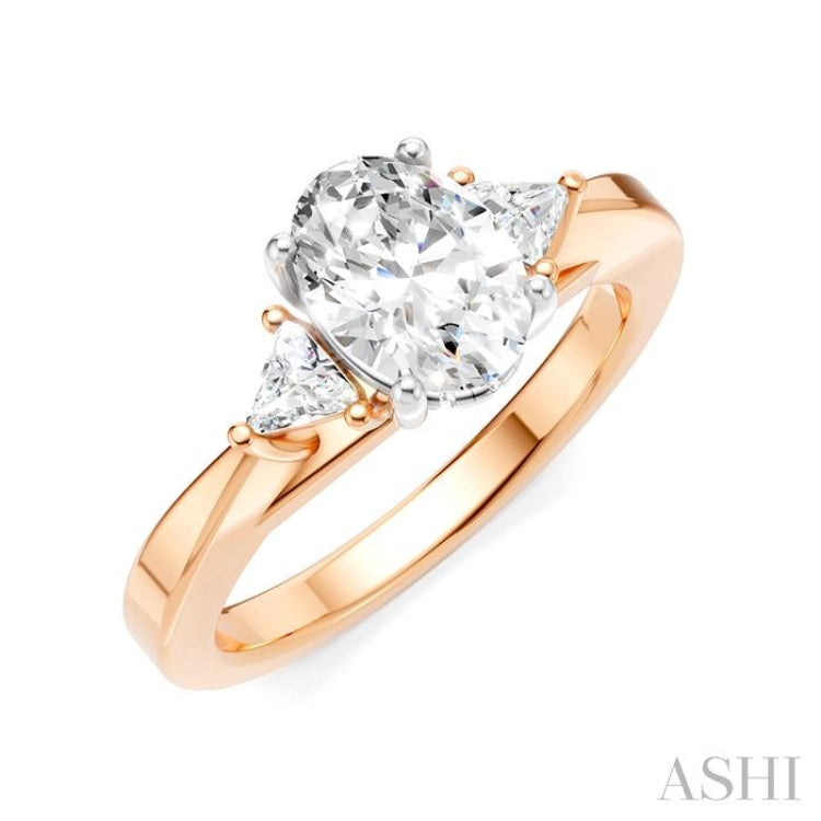 1/4 Ctw Oval Shape Trillion Cut & Round Cut Diamond Semi Mount Engagement Ring in 14K Rose and White Gold