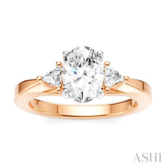 1/4 Ctw Oval Shape Trillion Cut & Round Cut Diamond Semi Mount Engagement Ring in 14K Rose and White Gold