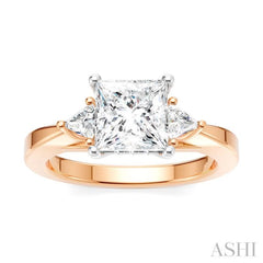 1/4 Ctw Princess Shape Trillion Cut & Round Cut Diamond Semi Mount Engagement Ring in 14K Rose and White Gold