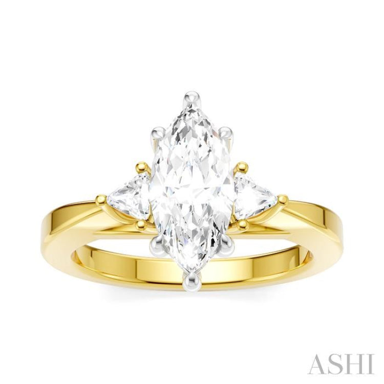 1/4 Ctw Marquise Shape Trillion and Round Cut Diamond Semi Mount Engagement Ring in 14K Yellow and White Gold