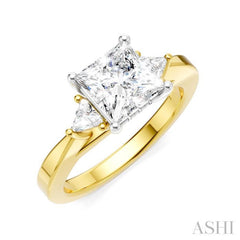1/4 Ctw Princess Shape Trillion Cut & Round Cut Diamond Semi Mount Engagement Ring in 14K Yellow and White Gold