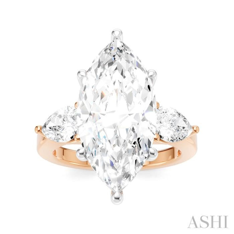1 Ctw Tri-Mount Marquise Shape Center Pear and Round Cut Diamond Semi Mount Engagement Ring in 14K Rose and White Gold