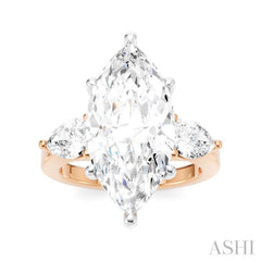 1 Ctw Tri-Mount Marquise Shape Center Pear and Round Cut Diamond Semi Mount Engagement Ring in 14K Rose and White Gold