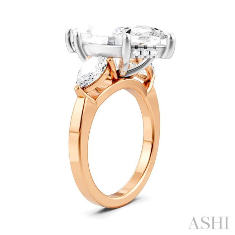 1 Ctw Tri-Mount Marquise Shape Center Pear and Round Cut Diamond Semi Mount Engagement Ring in 14K Rose and White Gold