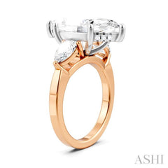 1 Ctw Tri-Mount Marquise Shape Center Pear and Round Cut Diamond Semi Mount Engagement Ring in 14K Rose and White Gold