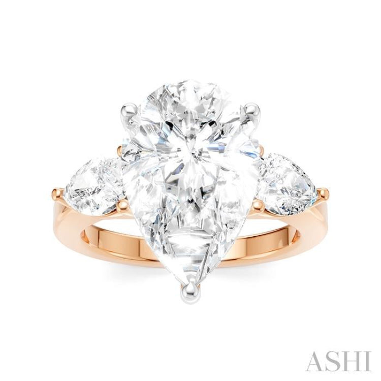 1 Ctw Tri-Mount Centerpiece Pear and Round Cut Diamond Semi Mount Engagement Ring in 14K Rose and White Gold