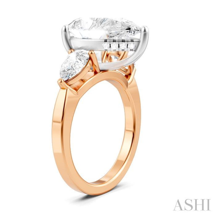 1 Ctw Tri-Mount Centerpiece Pear and Round Cut Diamond Semi Mount Engagement Ring in 14K Rose and White Gold