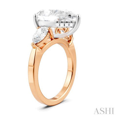 1 Ctw Tri-Mount Centerpiece Pear and Round Cut Diamond Semi Mount Engagement Ring in 14K Rose and White Gold